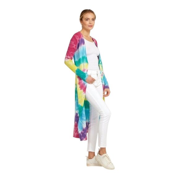 Autumn Cashmere 100% Cashmere Tie Dye Maxi Cardigan in Bright Multi Women's M - Picture 1 of 13